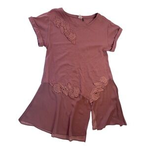 Akemi + Kin Anthropologie Mauve Lace Chiffon‎ Mixed Media Tunic Top Small
